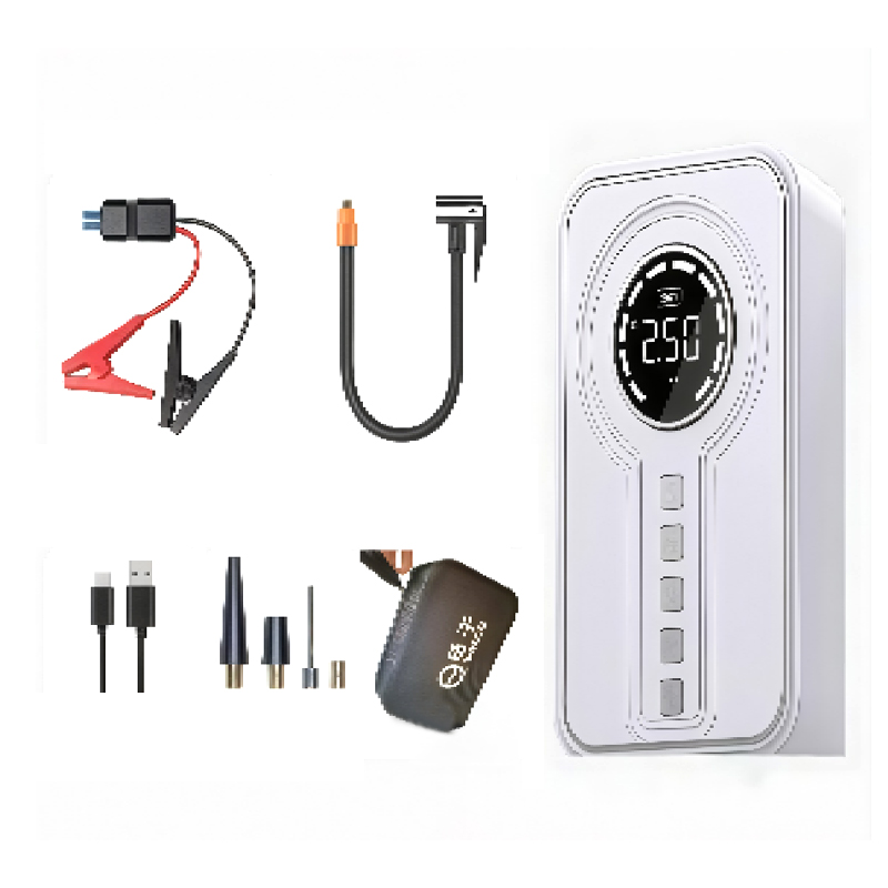 JL-002 Bomba de inflado con fuente de alimentación de arranque de emergencia para automóvil blanco