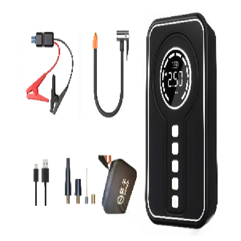 JL-002 Bomba de inflado con fuente de alimentación de arranque de emergencia para automóvil negro